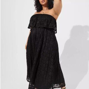 725-28 NEW Torrid Maxi Lace Strapless Ruffle Dress Size 1 14/16 NWT